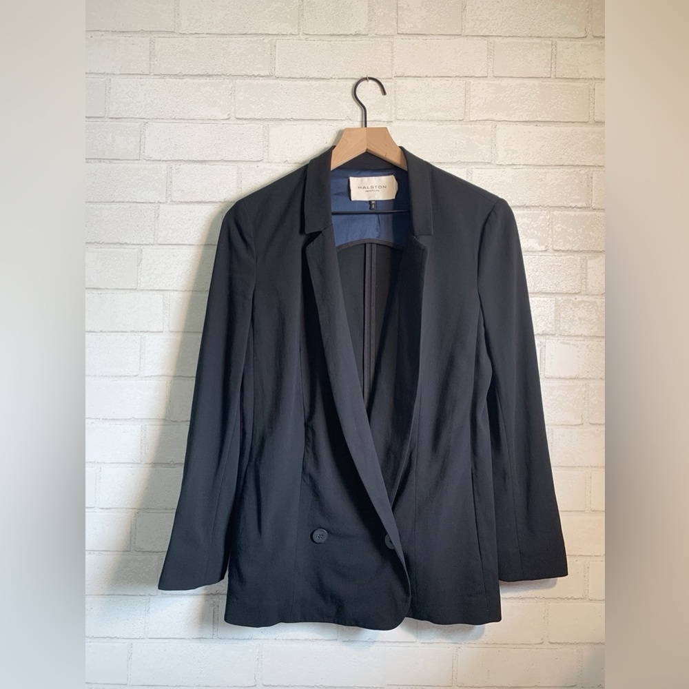 Halston Heritage Womens Classic Black Double Breasted Blazer XS